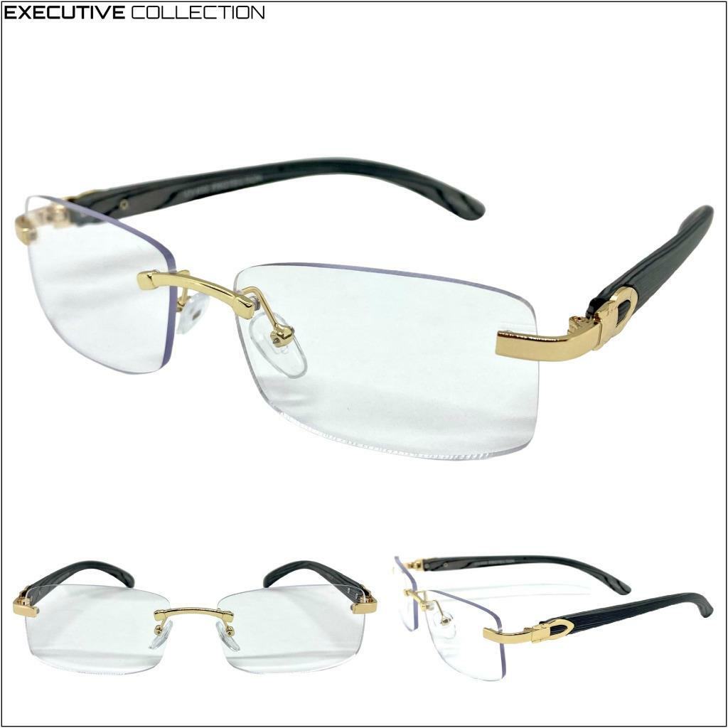 OCCHIALI uomo CLASSY SOFISTICATI ELEGANTI lenti trasparenti montatura legno oro senza montatura