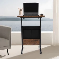 Adjustable Standing Desk, Portable Laptop Desk, Rolling Computer Stand, Brown
