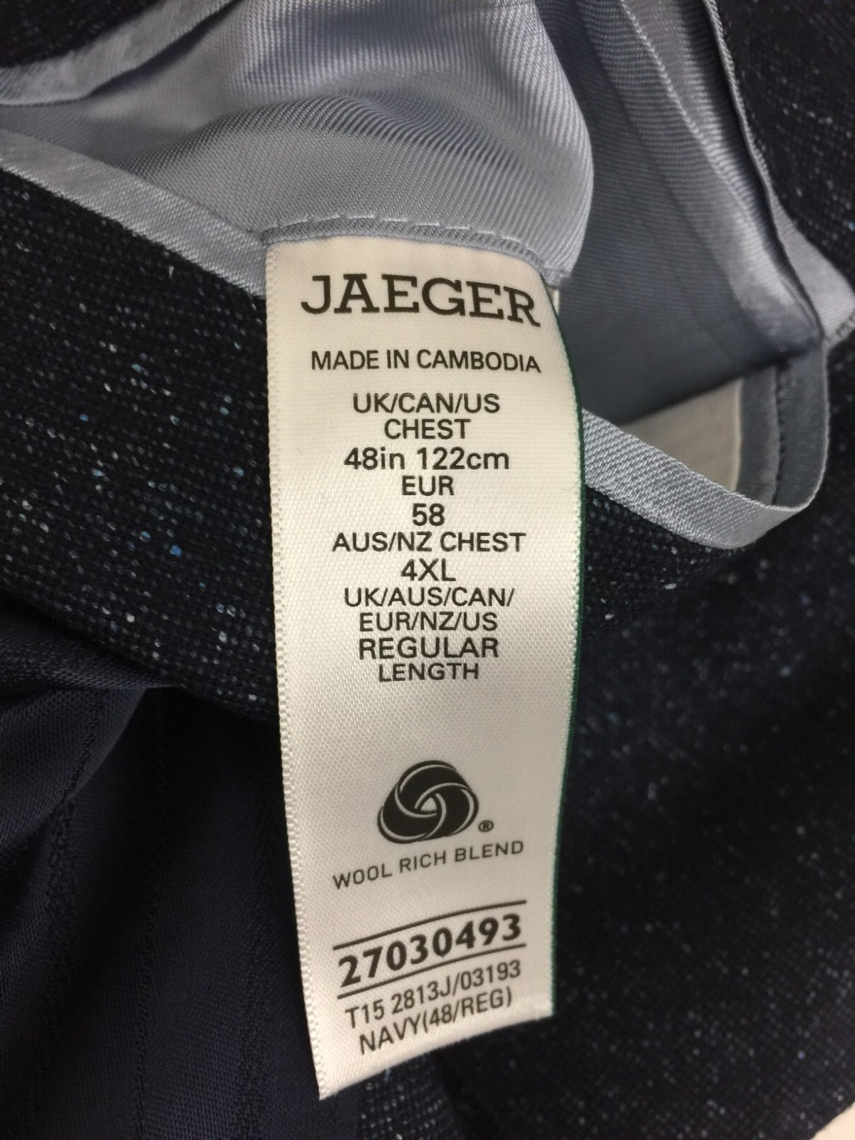Jaeger Men's Jacket Size 48" Navy Wool Mix Tailored Fit Pockets 2 Button New F1 image 9