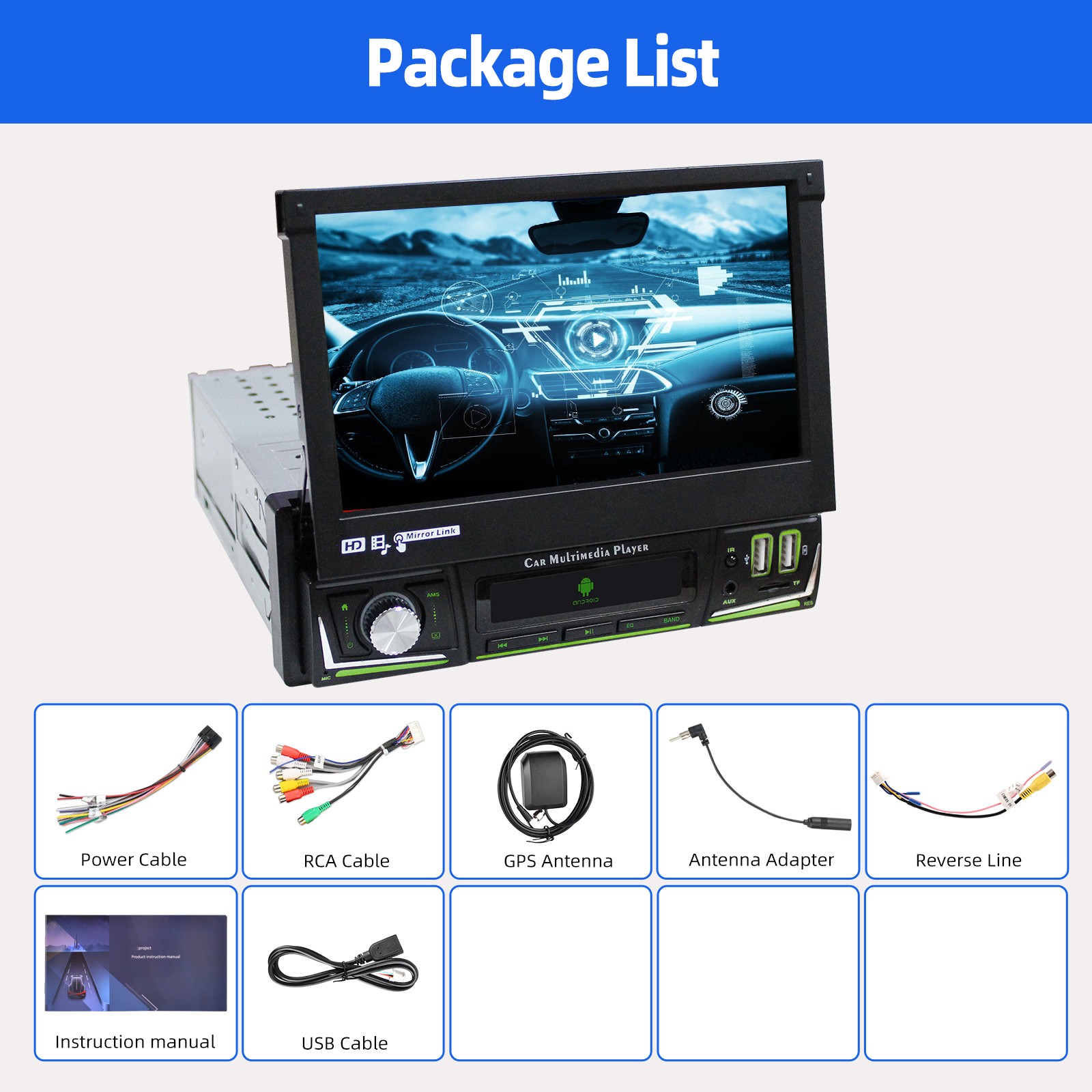 7" Single 1 DIN Flip Out Touch Screen Car Stereo Radio BT MP5 Player 64G GPS USB