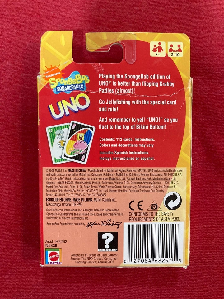 UNO Card Game • Spongebob Squarepants Edition (2008) Nickelodeon / Mattel Games - Image 2 of 4