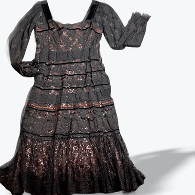 Vintage Giorgio Santangelo Couture Lace Velvet Tiered Maxi Dress Rare OneofaKind