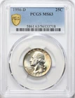 1956-D 25c Washington Silver Quarter PCGS MS63 - Lustrous - Great Color / Toning