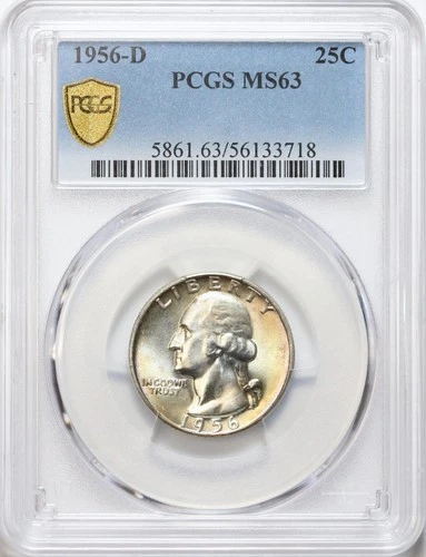 1956-D 25c Washington Silver Quarter PCGS MS63 - Lustrous - Great Color / Toning