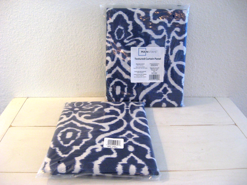 MAINSTAYS Navy Blue LOT/SET 2 TEXTURED CURTAIN PANELS Ikat Tie Dye 37" W x 63" L - Picture 1 of 8