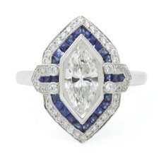 Art deco style Marquise cut White CZ  sapphire Anniversary Ring in 925 Silver