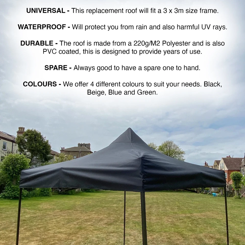 Woodside Replacement Gazebo Roof for 3mx3m Frame, Heavy Duty, Waterproof, Black - Image 2 of 4