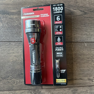 #ad Husky 1800 Lumens Dual Power LED Rechargeable Tactical Focusing Flashlight NWT $22.99