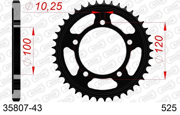 Kettenrad Stahl 43-ZäHne 525-Teilung FüR Aprilia Rsv 1000 R Tuono Bj. 2007-2011-image
