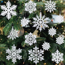 36pcs White Snowflake Ornaments Christmas Tree Decorations, Glitter Plastic...