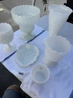 Vintage Milk Glass Lot of 6 Fenton Westmoreland Style Vases Compotes Dish White