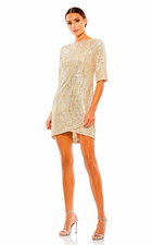 Ieena for Mac Duggal Women's Size 2 Gold Sequin Shift Mini Dress Boat Neck
