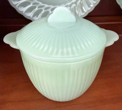 Vintage Fire King Jadeite Jane Ray SUGAR Bowl w LID