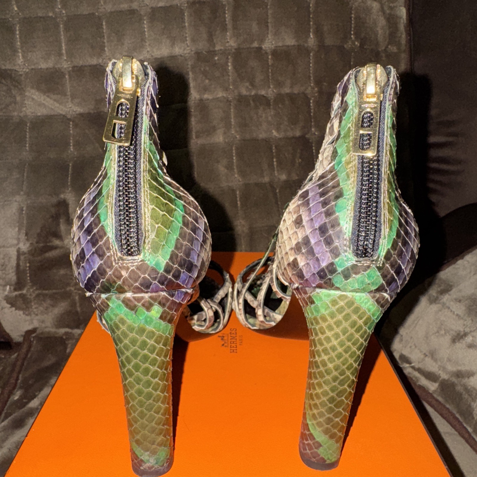 Hermes Multicolor Moon Python Open Toe Cage Sanda… - image 9