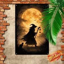 Spooky Witch Rustproof Halloween Metal Tin Sign Home Decor 8x12