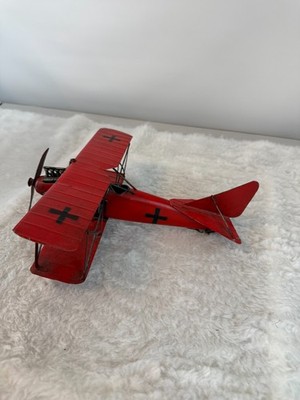 Vintage Red Baron Tin Metal WW1 German Bi-Plane Aircraft Rustic Decor Model 10''L
