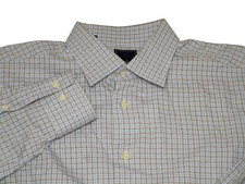 David Donahue Men's Size - 17.5 Blue Check Long Sleeve Button Up 34/35