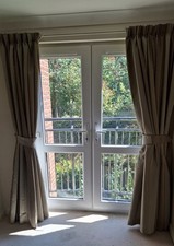 A Pair of Beige Striped Curtains with Tie-backs 84 inch Drop x 38 Inch Width VGC