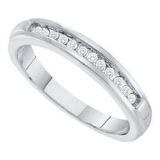 10kt White Gold Womens Round Diamond Single Row Wedding Band 1/8Cttw