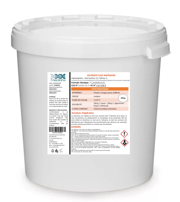 Colorant E102 Tartrazine 0,25kg haute concentration en poudre jaune hydrosoluble