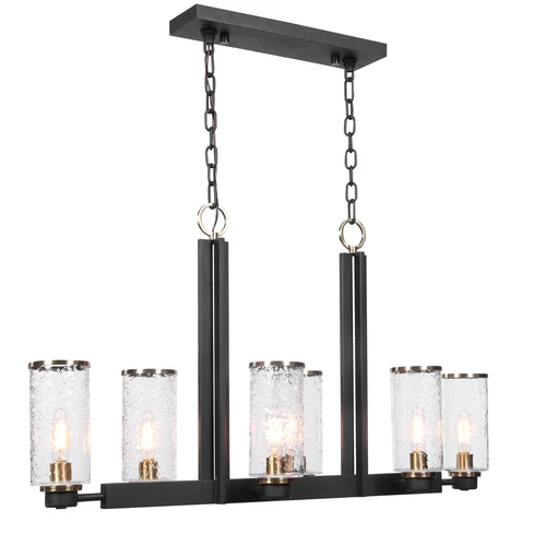 Modern Industrial Black I Beam Kitchen Island 6 Light | Pendant Glass Hurricane - Picture 8 of 9