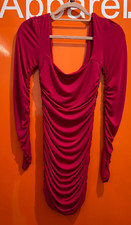 Club L Long Sleeve, Square Neck, Ruched Mini Dress, Raspberry, NEW, Size 6, SF