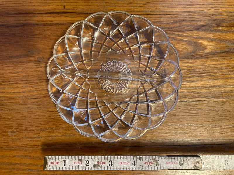 2 Compartment Divided Glass Antique Candy Dish Tray  6.5 wide 1.5 tall Gold trim