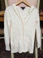 Gap Kids Girls Beige Cotton Slub Button Down Hooded Soft Sweater