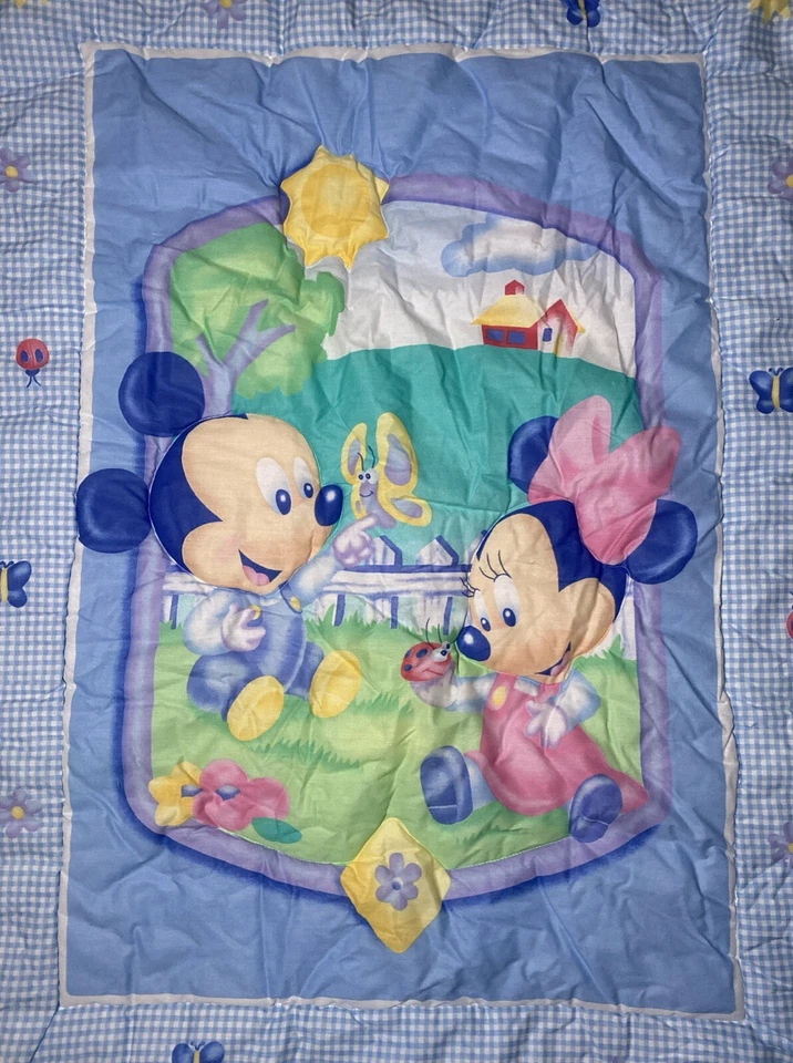 Vintage Crown Crafts Disney Babies Mickey Minnie Butterfly Crib Comforter Sheet - Image 2 of 4