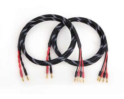 Canare 4S11 Bi-Wire Speaker Cable Pair, Black Flex Braided 2 to 4  Banana.
