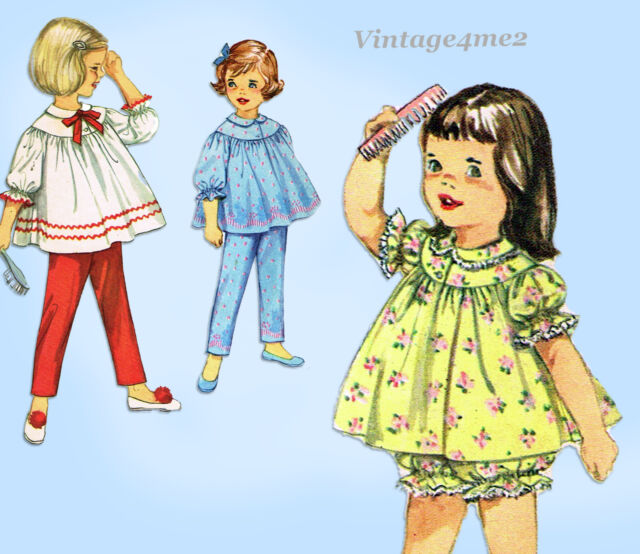Simplicity 4016: 1960s Baby Girls Shortie Pajamas Size 2 Vintage Sewing Pattern