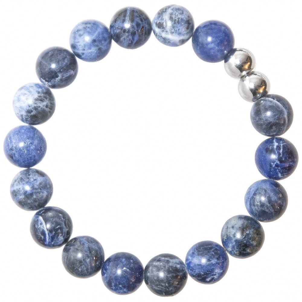 Bracelet en sodalite perles rondes 10 mm idee cadeau d'anniversaire originale pour homme