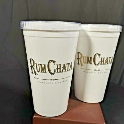 2 Rum Chata Double Walled Insulated Reusable Tumbler Cups w Lids 18oz
