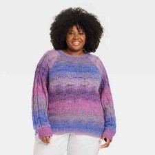 3X - Womens Plus Size Marled Crewneck Sweater - Knox Rose - Purple Blue