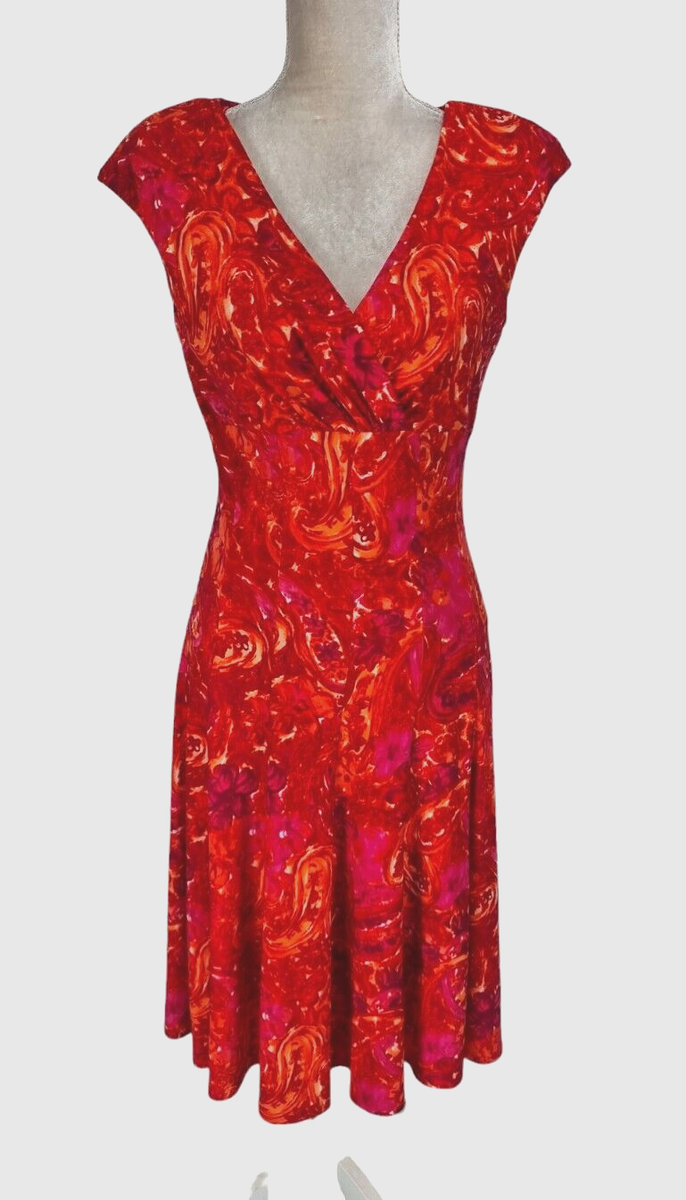 ralph lauren skater dress LAUREN RALPH LAUREN Womens Skater Knee Length Dress Size 6 Red Pink Floral  87P