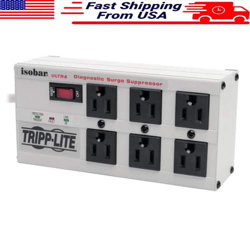 Surge Protector Power Strip 6 Outlets 6ft Cord Right-Angle Plug Metal Housing US-image