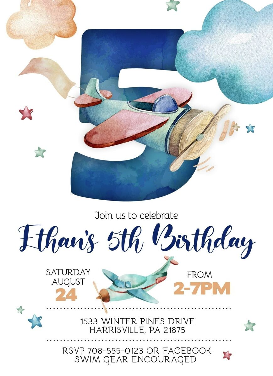 Airplane Birthday Invitation Airplane Ticket Party Invite Boy 