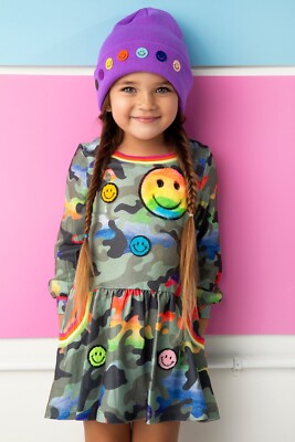 Baby Sara Rainbow Happy Face Camo Dress Sz 8