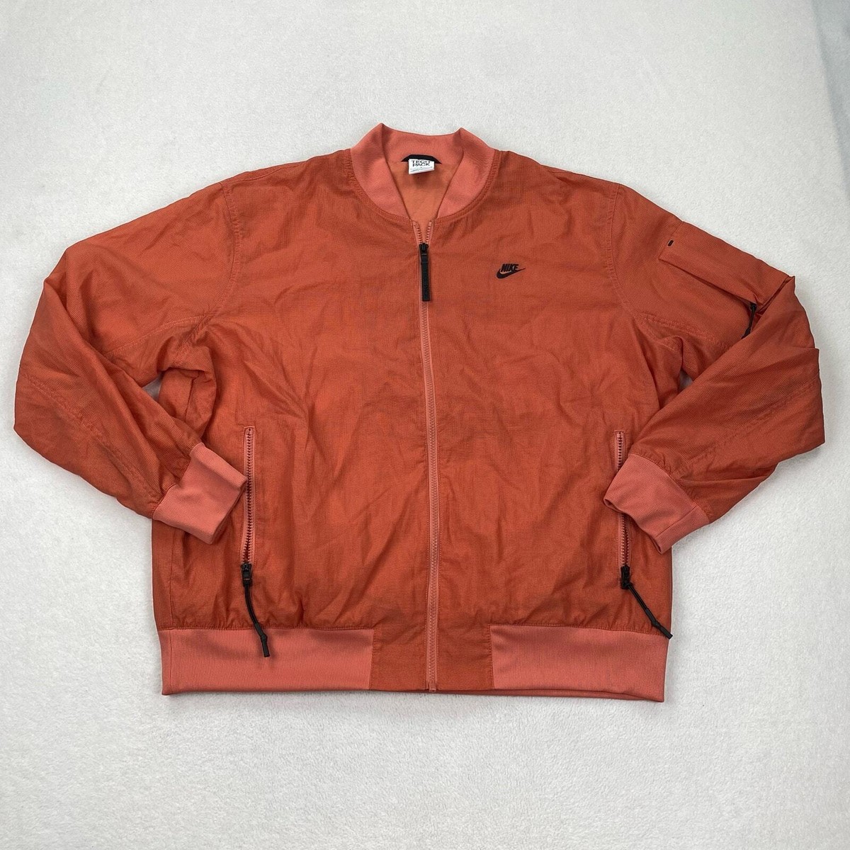 Nike Tech Pack Jacket Size Large Orange Zip Up Bomber Lightweight