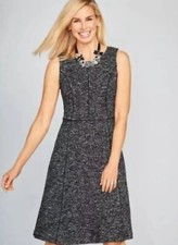 Talbots Black White Tweed Fit Flare Seamed Dress 2 Excellent