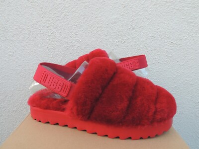 UGG RIBBON RED SUPER FLUFF SLIDE SHEEPSKIN SLIPPERS, WOMEN US 10/ EUR 41 ~NEW