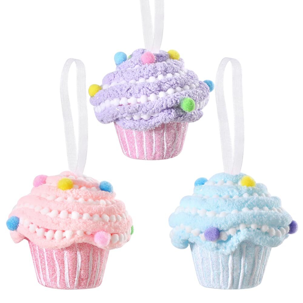 Cupcake Candy Dessert Christmas Tree Ornaments, 3Pcs 3.3Inch Pastel Macaron C...-image