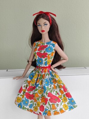 Multicoloured Flowered classic dress #2 for Poppy Parker, Nu face by Olgaomi