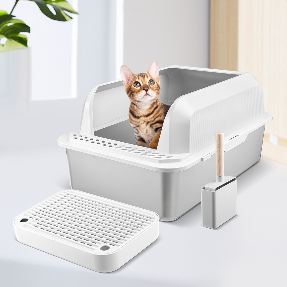 SEMI ENCLOSED SIDES STAINLESS STEEL CAT XL LITTER BOX W/PAN OPEN BOX eBay
