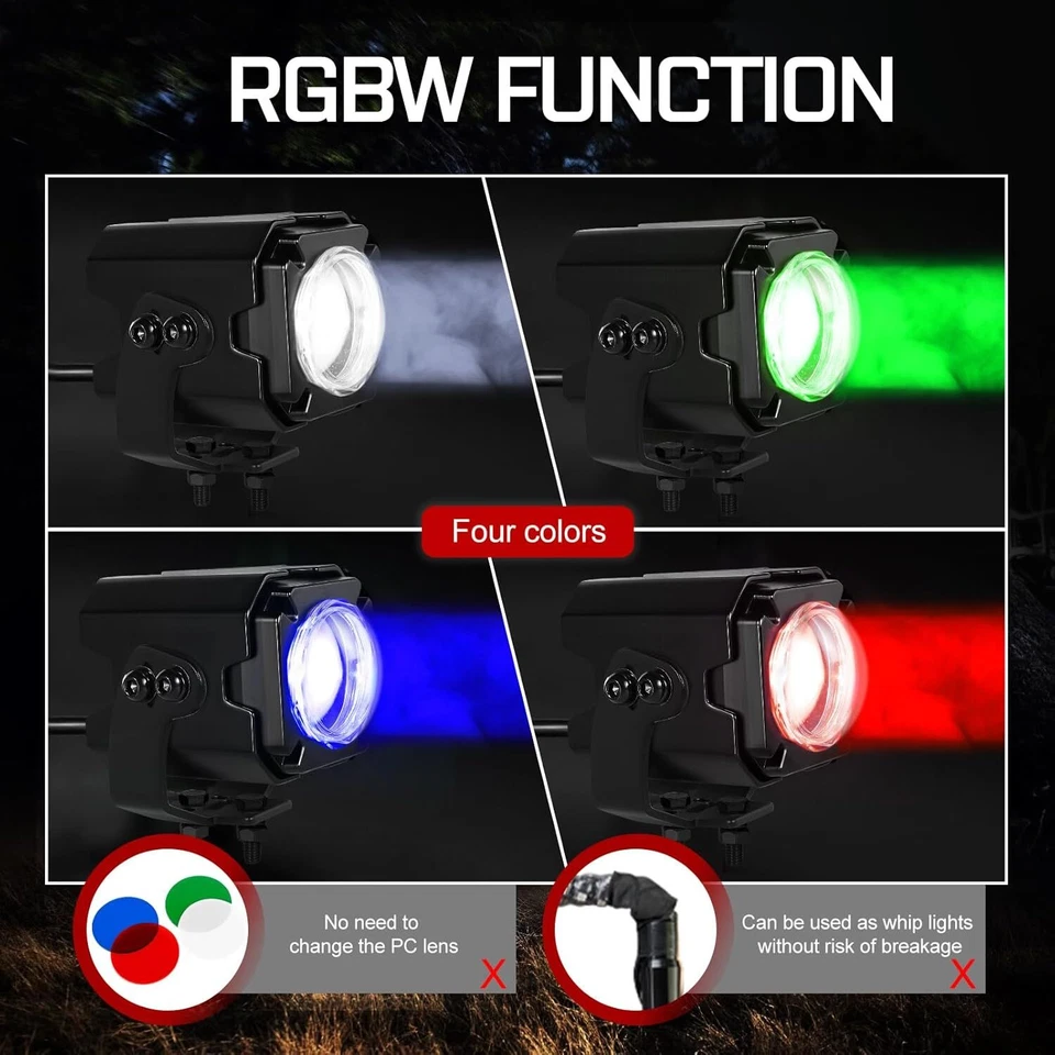 2 x para Arctic Cat Wildcat 1000 RGBW LED Laser Whip Light Pods Offroad com Controle Remoto - Imagem 4 de 4