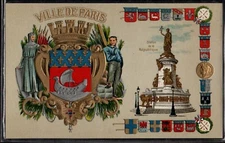 BJ150 ART NOUVEAU  HERALDIC VILLE de PARIS  COAT OF ARMS Embossed