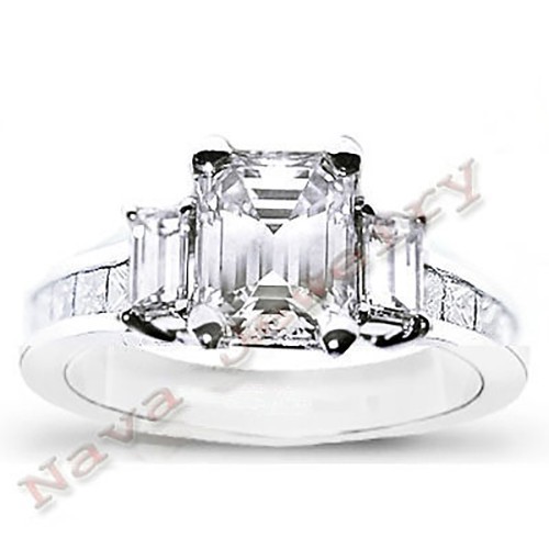2 Carat Emerald Cut 3 Stone Diamond Engagement Ring - GIA Certified - Picture 2 of 4