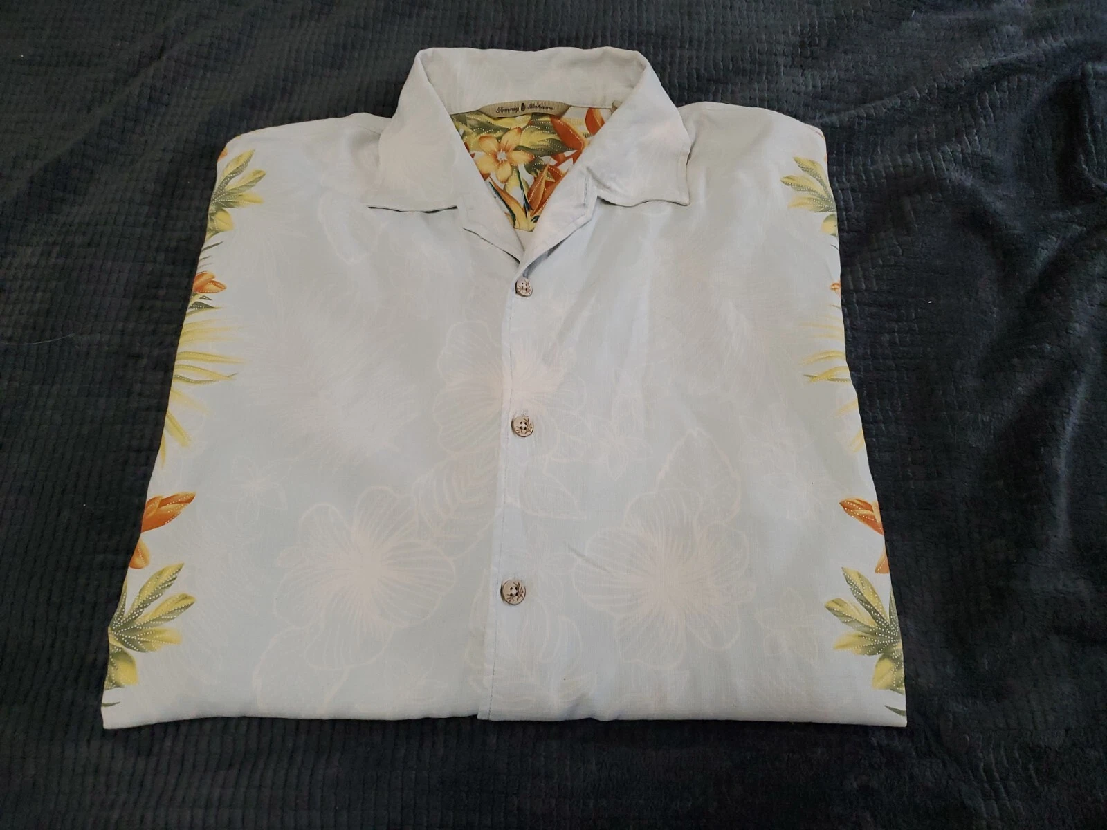 Tommy Bahama Framed Floral 100% Silk Hawaiian Button-Up S/S Shirt Mens Size M