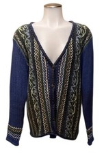 Vtg JANTZEN Classics CARDIGAN SWEATER Hand Embroidered L Hong Kong Ladies