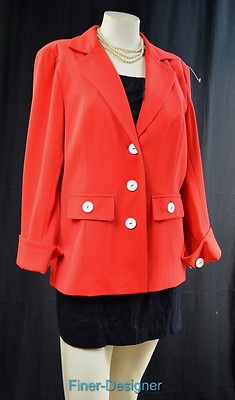 Linea Louis Dell'Olio Blazer button Detail coat suit Jacket Red White M QVC NEW